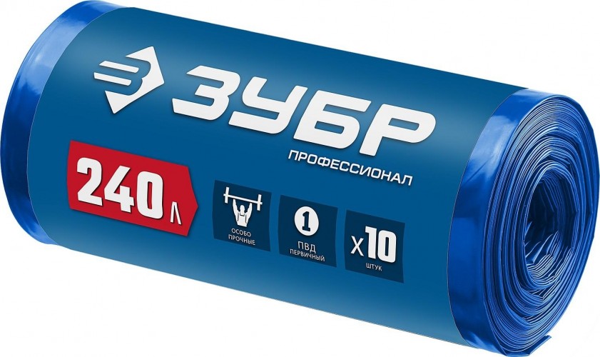 Мешок строительный ЗУБР особопрочный из первичного материала, синий 240л, 10шт. 39159-240