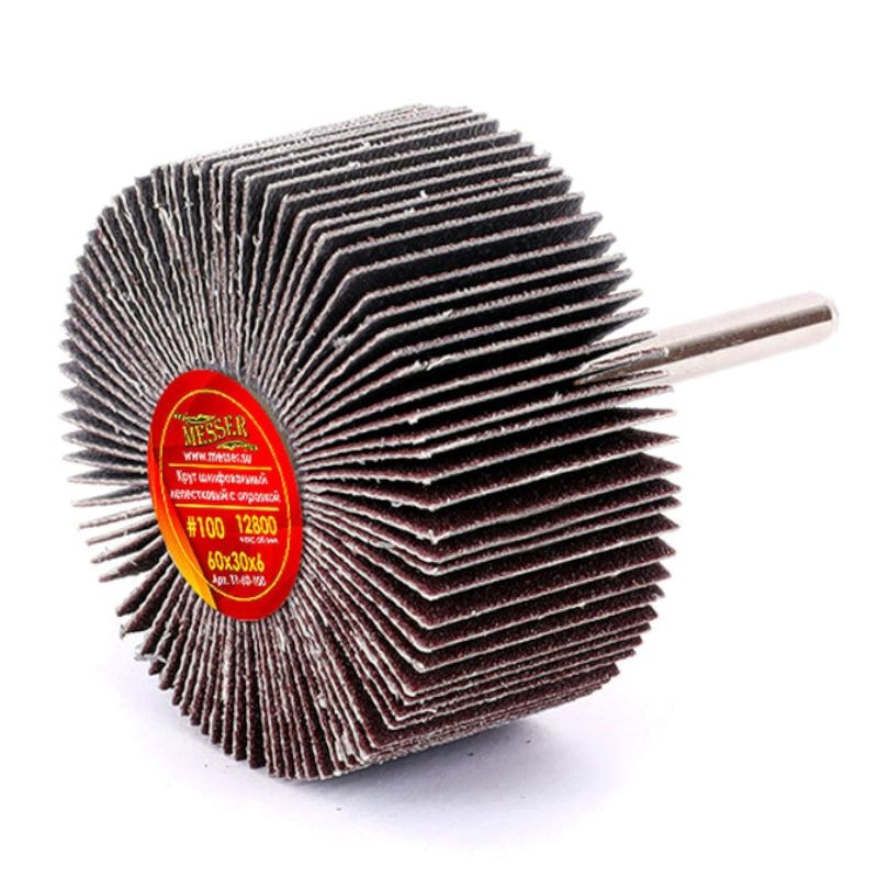 Круг MESSER шлифовальный лепестковый с оправкой (на шпильке) 60х30х6 #100