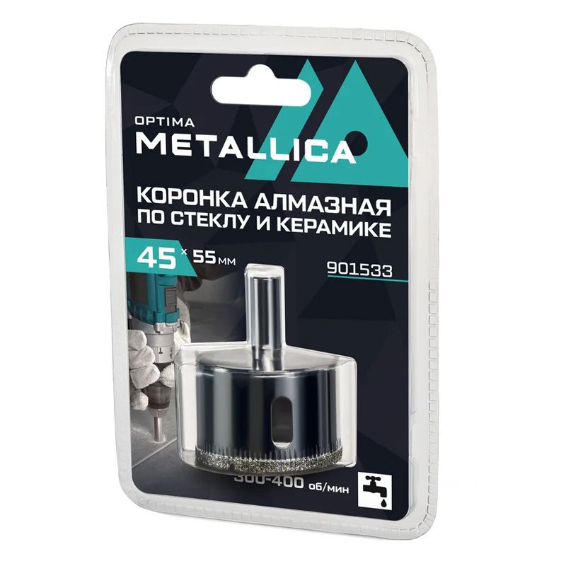 Коронка алмазная METALLICA Optima  45x55 мм, #80, по стеклу, плитке, 1 шт, в блистере.