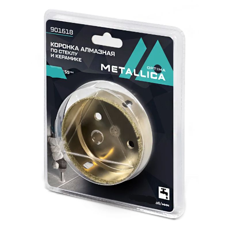 Коронка алмазная METALLICA Optima  82x55 мм, #80, по стеклу, плитке, 1 шт, в блистере