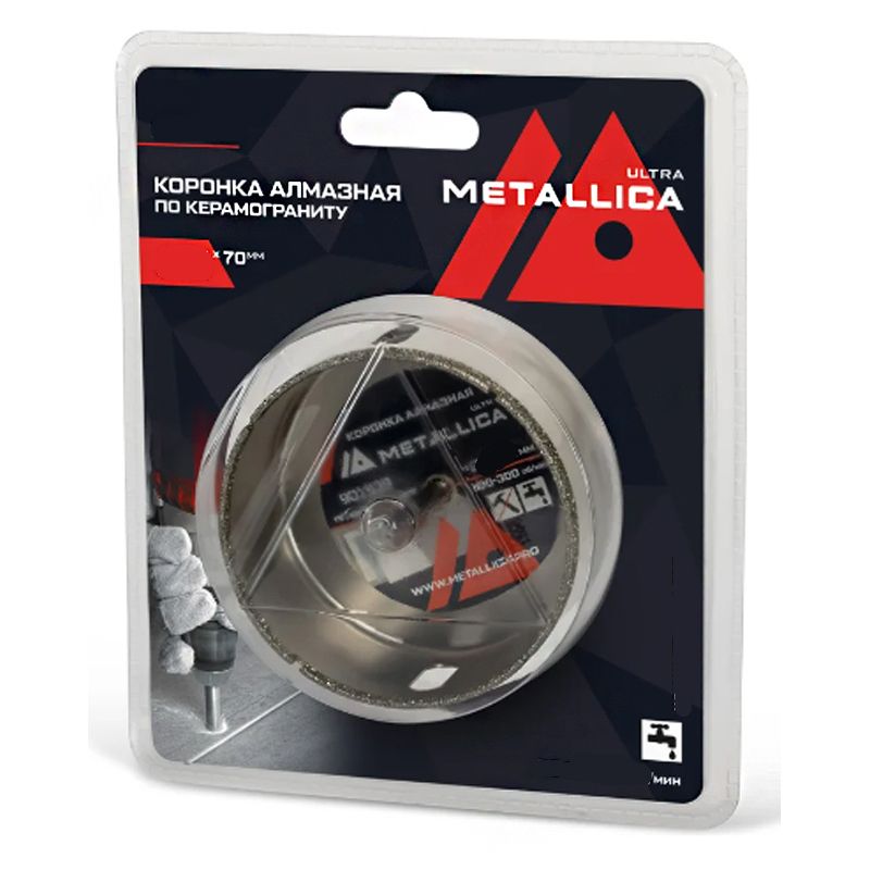Коронка алмазная METALLICA Ultra  82х70 мм, #46, с сверлом, по керамограниту, плитке, в блистере