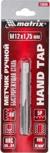 Метчик ручной MATRIX М12 х 1,75 мм, Р6М5 76696 76696 - изображение 2