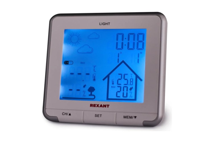 Метеостанция REXANT 70-0597 S637B с ЖК-экраном и беспроводным датчиком