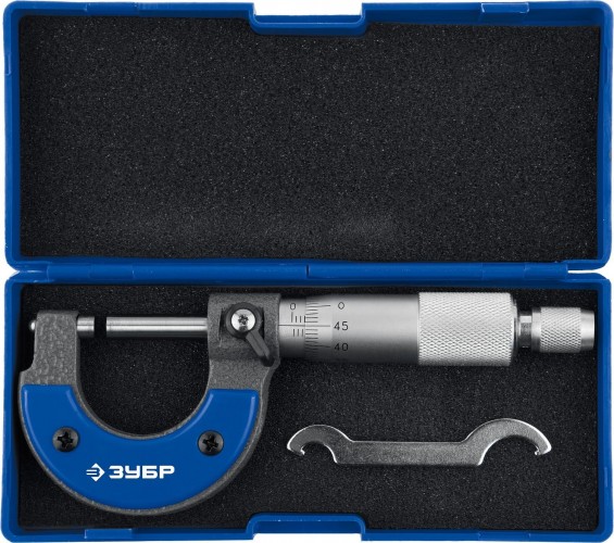Микрометр ЗУБР ПРОФЕССИОНАЛ гладкий механический, мк 25, диапазон 0-25мм, шаг  34480-25_z02 - изображение 2