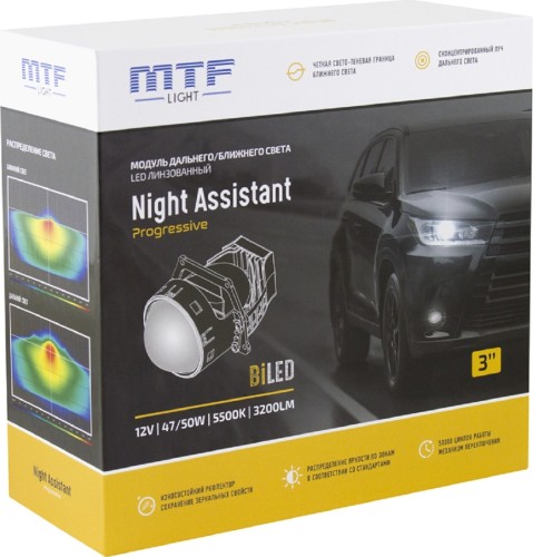Модули светодиодные MTF LIGHT NIGHT ASSISTANT Progressive, 12В, 47/50Вт, 5500К,  ближнего/дальнего света линзованные, бескорпусные, HL47K55 - изображение 3
