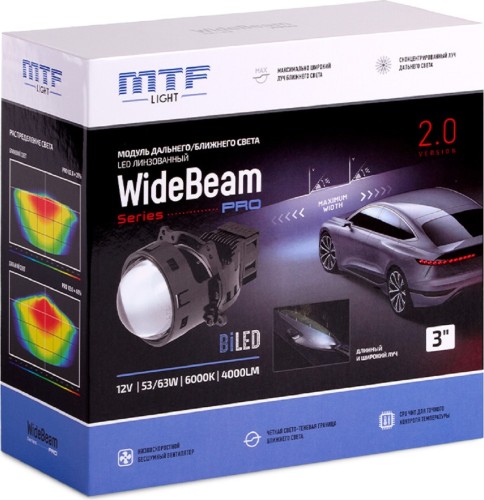 Модули светодиодные MTF LIGHT WideBeam, 12В, 53/65Вт, 6000К, 3 дюйма, 2шт. ближнего/дальнего света линзованные, бескорпусные, HL65K60 - изображение 4
