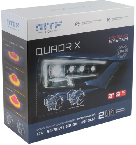 Модули светодиодные MTF LIGHT QUADRIX ближ/дал. света 12в, 3" круг, 3ая линза, 2шт HDR3L