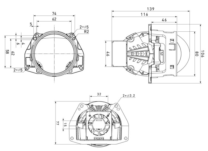 Модули светодиодные MTF LIGHT MAXBEAM 2.0 TRUCK, 24В, 65\72Вт, 5500К, 3 дюйма линзованные, бескорпусные PH72K5-24 - изображение 2