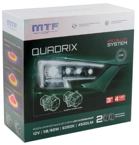 Модули светодиодные MTF LIGHT QUADRIX ближ/дал. света 12в, 3" скос, 4ая линза, 2шт HDS4L
