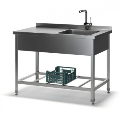 Моечная ванна со столом МС-2 с бортом (1000х600х870), мойка цельн. накладная 400х500х140