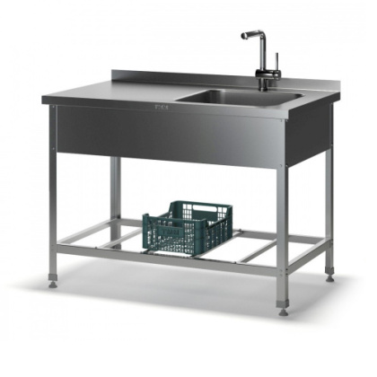 Моечная ванна со столом МС-Н 2 с бортом  (1200х600х870), мойка цельн. накладная 400х500х140