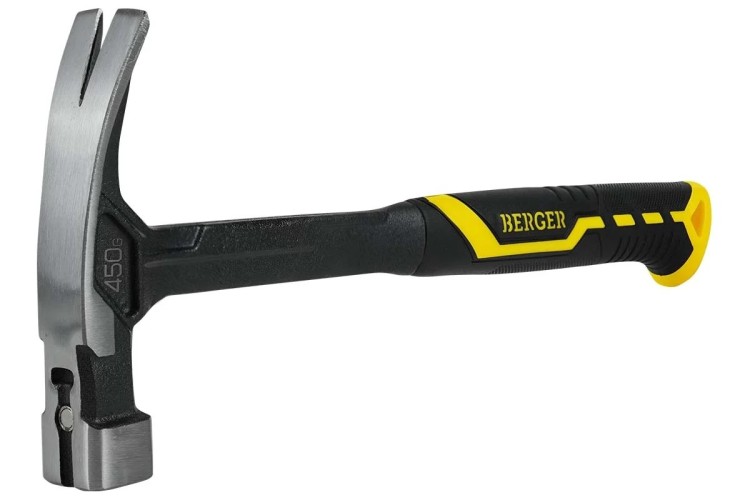 Молоток-гвоздодер BERGER BG1527 цельнокованый 450 г. 347 мм, магнит