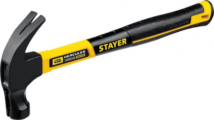 Молоток-гвоздодер STAYER Hercules-M 450 г столярный c фиберглассовой рукояткой 2027-450_z01