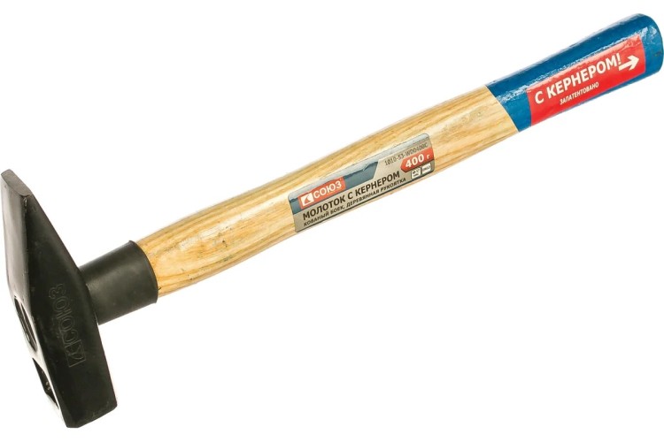 Молоток слесарный СОЮЗ 1010-53-WD0400C 400г, кованый боек, дерев. рукоятка - изображение 3