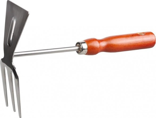 Мотыжка GRINDA 8-421135 прямое лезвие - 3 зубца из нержавеющей стали, деревянная ручка, 250 мм 8-421135_z01