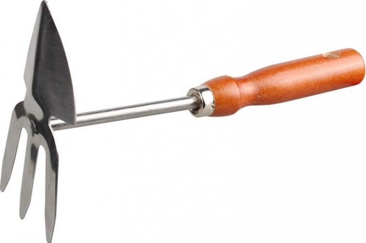 Мотыжка GRINDA 8-421139 сердцевидное лезвие - 3 зубца из нержавеющей стали, деревянная ручка, 250 мм 8-421139_z01