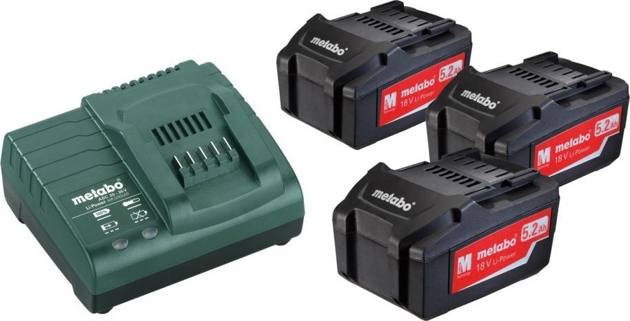 Набор аккумуляторов и зарядное устройство METABO 18V Basic-Set 5,2 3х5.2 Ач 685048000