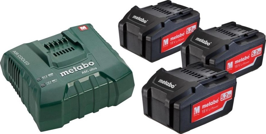 Набор аккумуляторов и зарядное устройство METABO 18V Basic-Set 5,2 3х5.2 Ач Ultra 685061000
