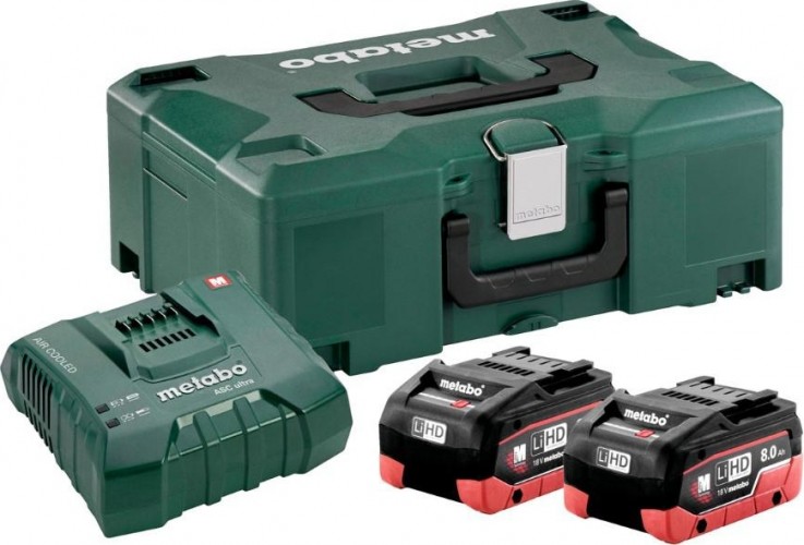 Набор аккумуляторов и зарядное устройство18V METABO 18V Basic-Set 8,0 LiHD 2х8.0 Ач ASC Ultra + Metaloc 685131000