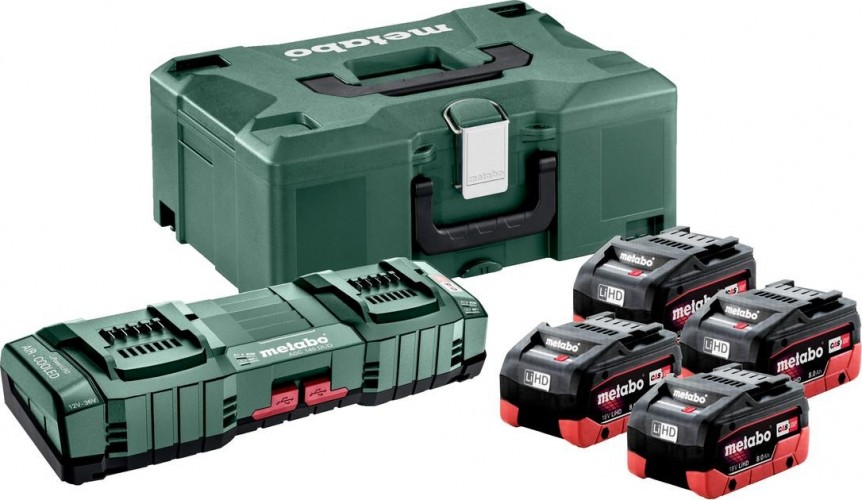 Набор аккумуляторов и зарядное устройство18V METABO 18V Basic-Set 8,0 LiHD 4х8.0 Ач ASC Ultra + Metaloc 685135000