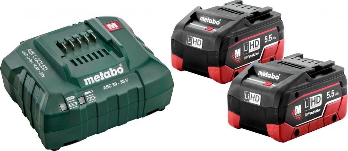 Набор аккумуляторов и зарядное устройство METABO 18V Basic-Set 5.5 LiHD ASC30-36 2х5.5 Ач 685122000