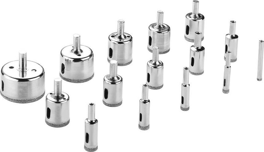 Набор алмазных коронк DEKO DHS01 по стеклу и керамике 15 предметов  065-0541