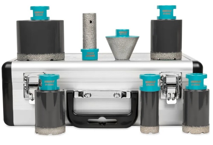 Набор алмазных коронок BIHUI 7 предметов 25/35/40/45/68мм +  фреза 20мм  DBDMS7