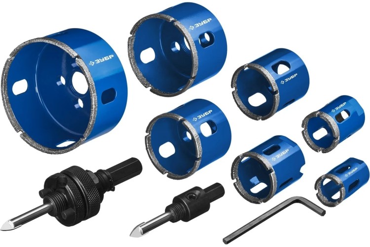 Набор алмазных коронок ЗУБР ПРОФЕССИОНАЛ с оснасткой, d=20, 25, 32, 35, 40, 50, 68 мм, 7 29870-H7_z01 - изображение 2