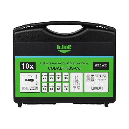 Набор биметаллических коронок D.BOR COBALT (22 - 76, 2 адаптера) 10 шт. D-HS-BIM-CO-PS10-02 - изображение 3