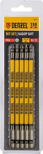 Набор бит Denzel PH2х150 сталь s2, круглый профиль, 5шт. 11647