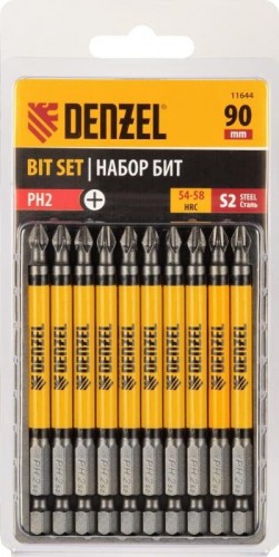 Набор бит Denzel PH2х90 сталь s2, круглый профиль, 10 шт. 11644