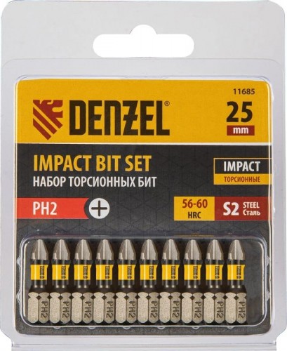 Набор бит Denzel PH2x25 мм торсионных 10 шт. 11685