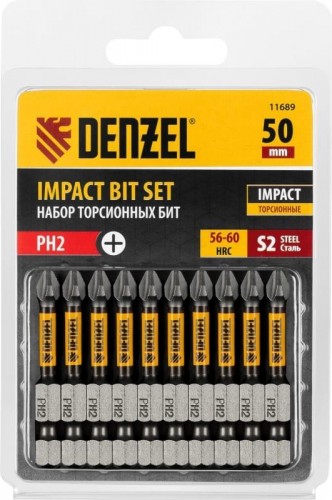 Набор бит Denzel PH2x50 мм торсионных 10 шт. 11689