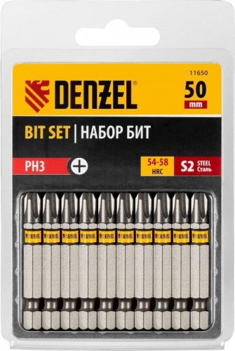 Набор бит Denzel PH3х50 сталь s2, шестигранный профиль, 10 шт. 11650