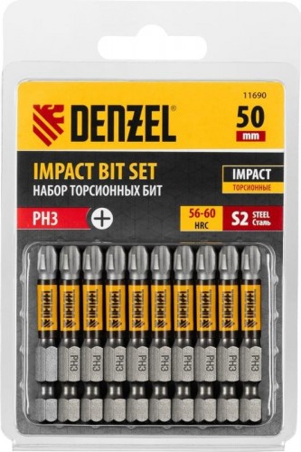 Набор бит Denzel PH3x50 мм торсионных 10 шт. 11690