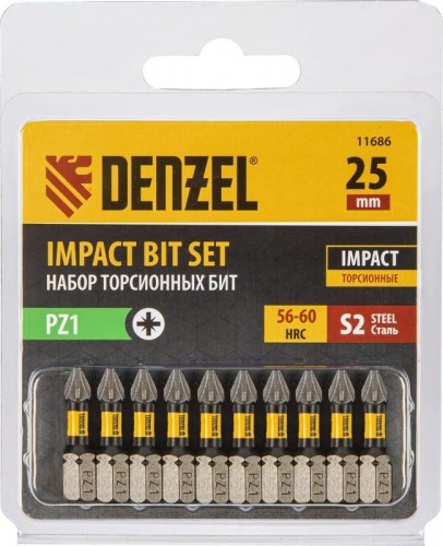 Набор бит Denzel PZ1x25 мм торсионных 10 шт. 11686