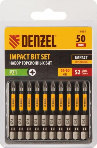 Набор бит Denzel PZ1x50 мм торсионных 10 шт. 11691
