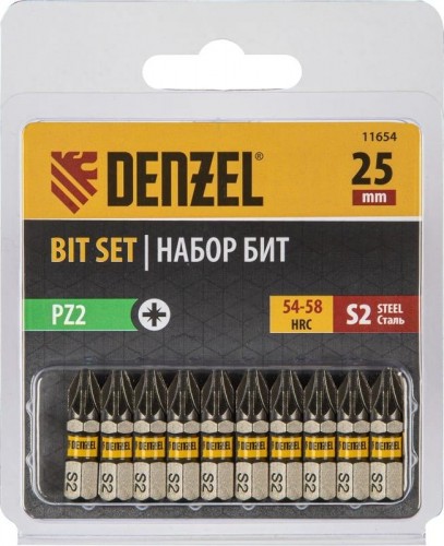 Набор бит Denzel PZ2х25 сталь s2, шестигранный профиль, 10 шт. 11654