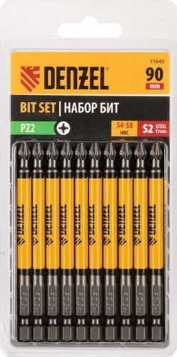 Набор бит Denzel PZ2х90 сталь s2, круглый профиль, 10шт. 11645