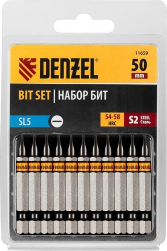Набор бит Denzel SL5,0х50 сталь s2, шестигранный профиль, 10шт. 11659