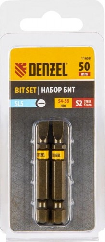 Набор бит Denzel SL5,0х50 сталь s2, шестигранный профиль, 2 шт. 11658