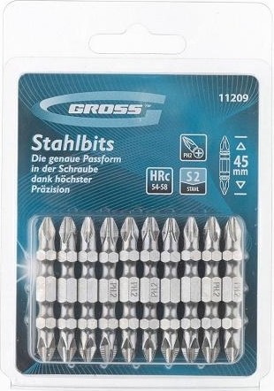 Набор бит  GROSS 11209 10 предметов PH 2 хPH 2 х 45 Сталь S2 (10шт) 11209