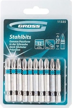 Набор бит  GROSS 11335 10 предметов PH 2 х 50 Сталь S2 (10шт) 11335