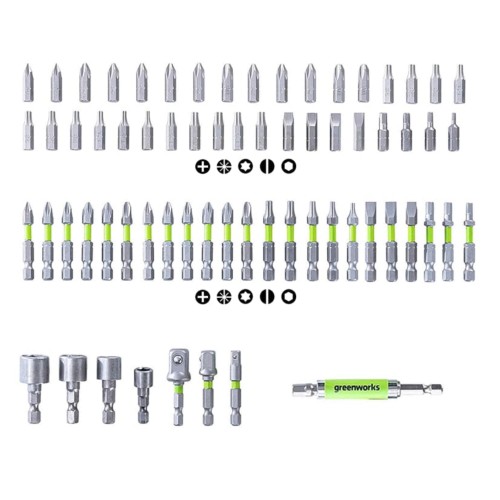 Набор бит и головок GREENWORKS 2 944 407 в кейсе, 70 шт. 2944407 - изображение 2