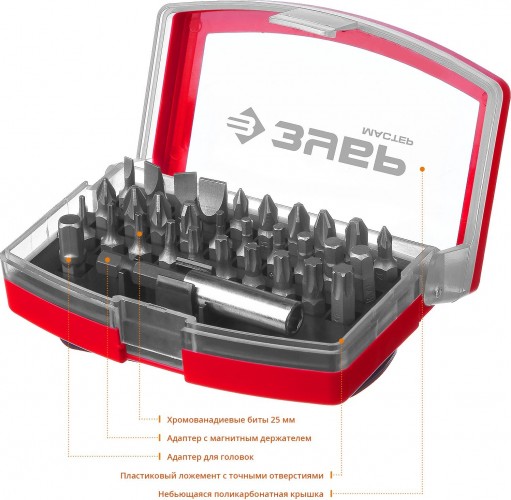 Набор бит и насадок ЗУБР МАСТЕР 32 шт , cr-v 26393-H32 - изображение 2