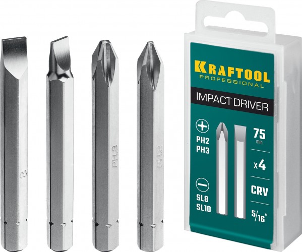 Набор бит KRAFTOOL для ударной отвертки 75 мм 4 шт. 25552