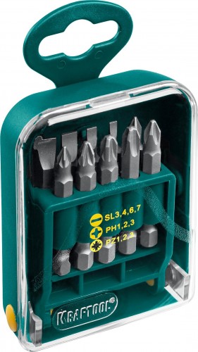 Набор бит KRAFTOOL EXPERT 26136-H11 в мобильном бит-боксе с клипсой, cr-v, 50мм, 11 пр 26136-H11