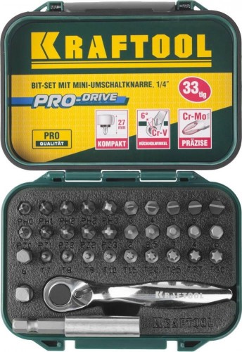 Набор бит KRAFTOOL EXPERT 26157-H33 с мини трещоткой 1/4", 33 пред. 26157-H33 - изображение 3