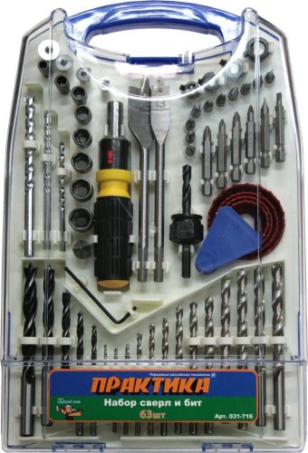 Набор бит ПРАКТИКА "DIY" 63 шт по металлу, дереву, кирпичу 031-716