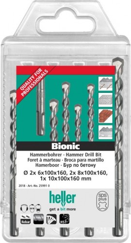 Набор буров HELLER  sds-plus 6х2,8х2,10x160мм (5 пр.) TD16895